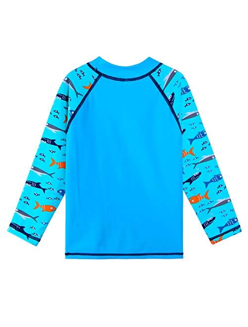 TFJH E Kids Boys UPF 50+ UV Swimwear Sun Protective Long Sleeve Two Piece Swimsuit