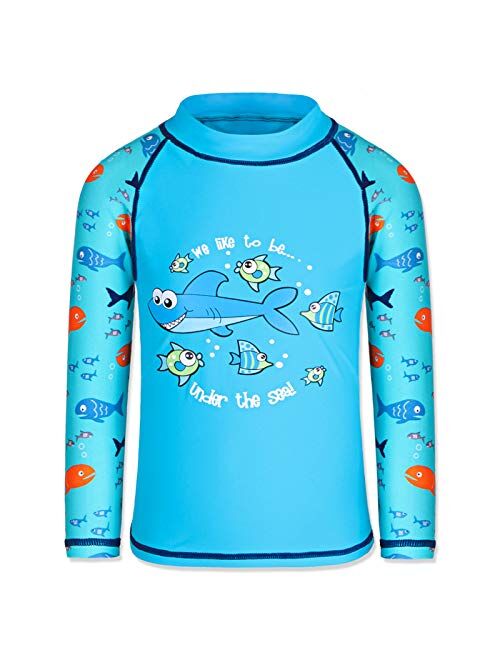 TFJH E Kids Boys UPF 50+ UV Swimwear Sun Protective Long Sleeve Two Piece Swimsuit