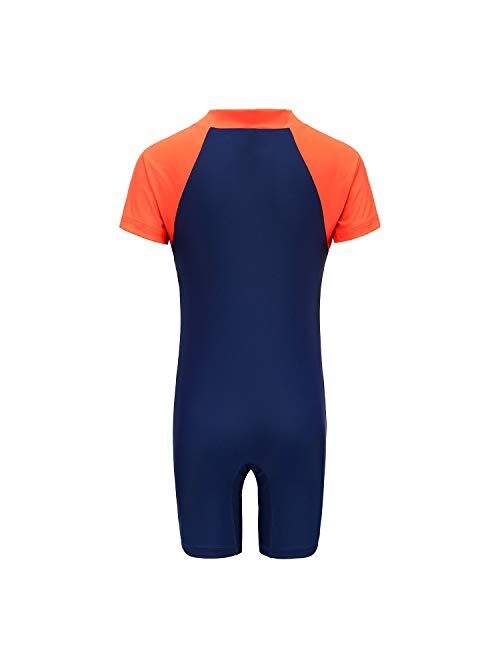 Boys One Piece Swimsuits Short Sleeve Rash Guard Shirt Bathing Suits for Boys