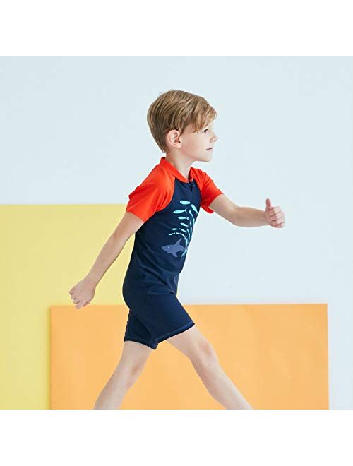 Boys One Piece Swimsuits Short Sleeve Rash Guard Shirt Bathing Suits for Boys