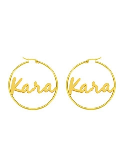 Personalized Name Hoop Earrings for Women Teen Girls 18K Real Gold Stainless Steel Eardrop Dangler Unique Birthday Jewelry Gifts for Her