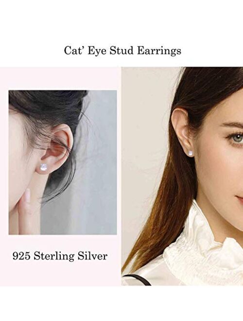 Hypoallergenic Moonstone Stud Earrings 925 Sterling Silver Rainbow Moonstone Earrings for Women Girls Moonstone Jewelry Small Round Earrings for Sensitive Ears.
