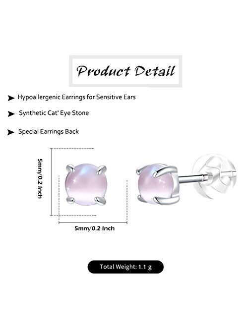 Hypoallergenic Moonstone Stud Earrings 925 Sterling Silver Rainbow Moonstone Earrings for Women Girls Moonstone Jewelry Small Round Earrings for Sensitive Ears.