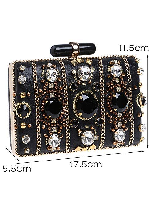 Ai-lir2classic Design Embroidery Women Handbags Beaded Chain Accessary Metal Day Clutches Party Wedding Evening Bags One Face Diamonds Purse Perfect Match (Color : White,