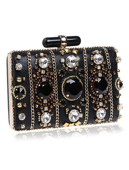 Ai-lir2classic Design Embroidery Women Handbags Beaded Chain Accessary Metal Day Clutches Party Wedding Evening Bags One Face Diamonds Purse Perfect Match (Color : White,
