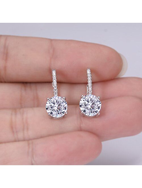 EVER FAITH 925 Sterling Silver Round Cut CZ Prong Setting Gorgeous Bridal Prom Leverback Dangle Earrings