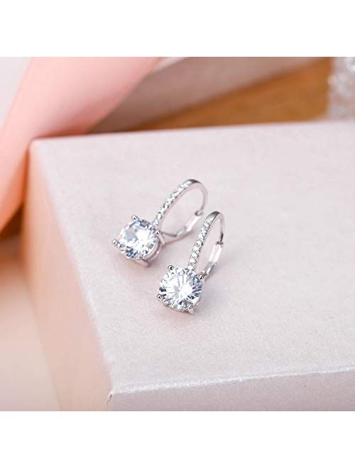 EVER FAITH 925 Sterling Silver Round Cut CZ Prong Setting Gorgeous Bridal Prom Leverback Dangle Earrings