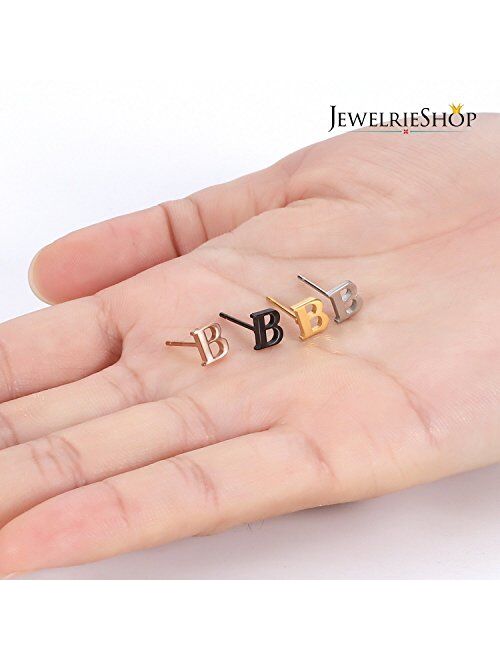 JewelrieShop Initial Letter Stud Earrings Hypoallergenic Alphabet A-Z Girls Earrings for Sensitive Ears