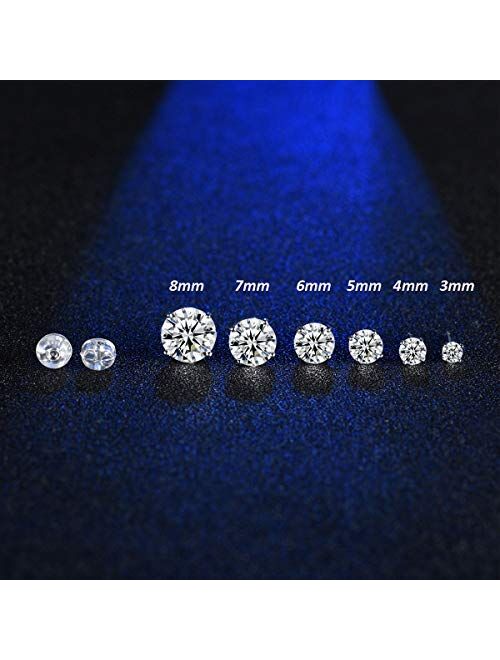 Sterling Silver Stud Earrings for Women Girls Men, 4 Pairs Hypoallergenic Cubic Zirconia CZ Studs Small Round Simulated Diamond Earrings Cartilage Tragus Helix Earrings S