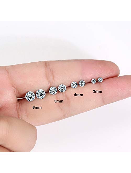 Sterling Silver Stud Earrings for Women Girls Men, 4 Pairs Hypoallergenic Cubic Zirconia CZ Studs Small Round Simulated Diamond Earrings Cartilage Tragus Helix Earrings S