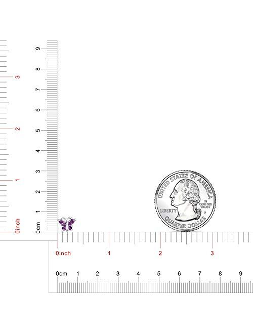 Buyless Fashion Girls Butterfly Birthstone Stud Earrings - Hypoallergenic Surgical Stainless Steel with Cubic Zirconia