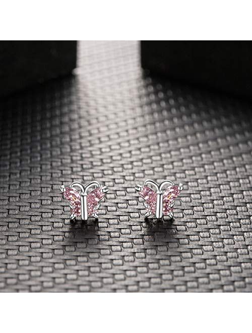 Buyless Fashion Girls Butterfly Birthstone Stud Earrings - Hypoallergenic Surgical Stainless Steel with Cubic Zirconia