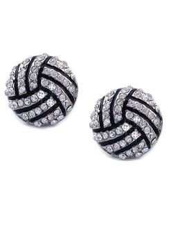 Kenz Laurenz Volleyball Earrings Studs - Crystal Rhinestone Post Silver Bling