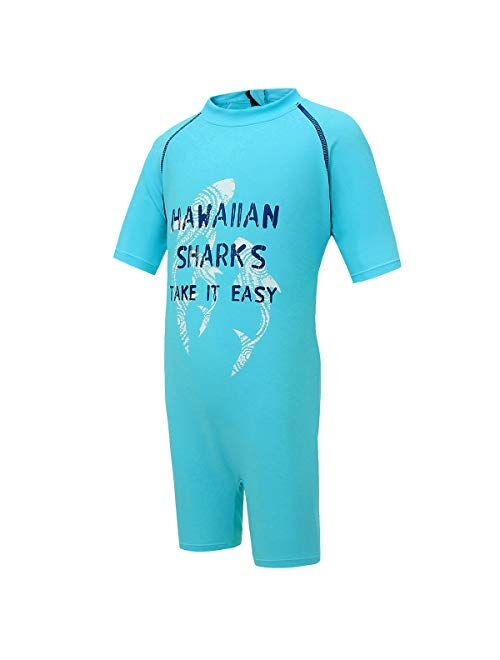 PHIBEE Boys' One Piece Rash Guard Swimsuit Short Sleeve UPF 50+ Sun Protection Bathing Suits