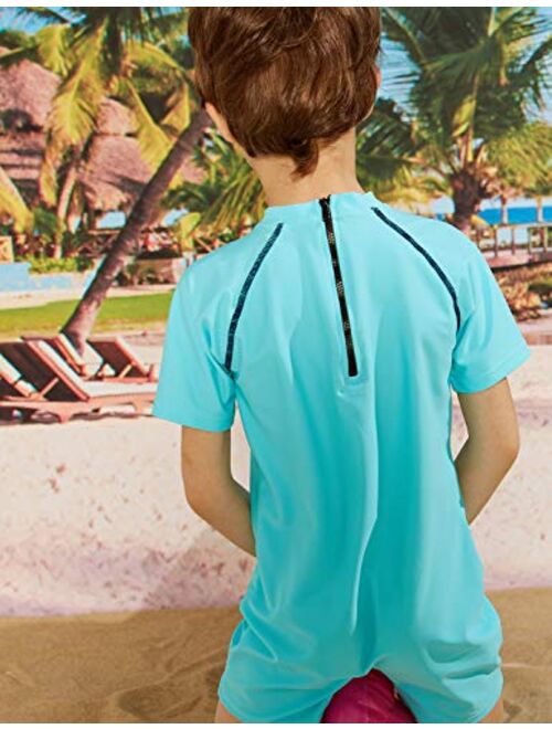 PHIBEE Boys' One Piece Rash Guard Swimsuit Short Sleeve UPF 50+ Sun Protection Bathing Suits