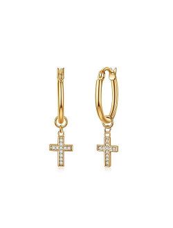 Moon & Star Charms Huggie Hoop Earrings for Women, Dangle Hoops for Teen Girls, 14K Gold Plated with Cubic Zirconia & Opal Earrings