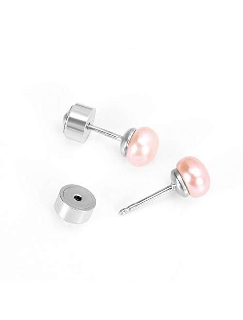 LUXU kisskids 316L Stainless Steel Pearl Stud Earrings for Kids Teen Girls Silver