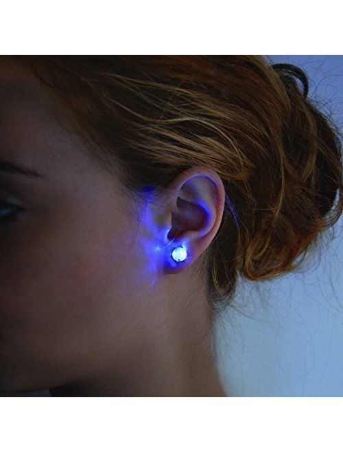 IC ICLOVER 1 Pairs LED Earrings Glowing Light Up Diamond Crown Ear Drop Pendant Stud Stainless Multi-Color for Party Festival -Blue