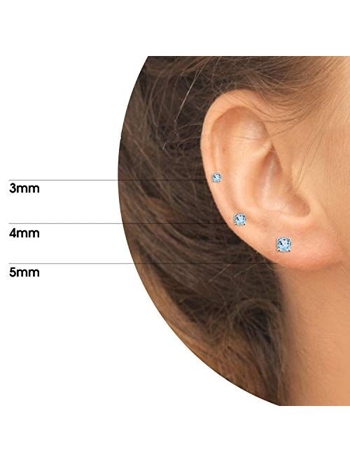 Pair 3mm Gem Girls Silver Stud Earrings Ear Piercing Round Crystal Birthstone