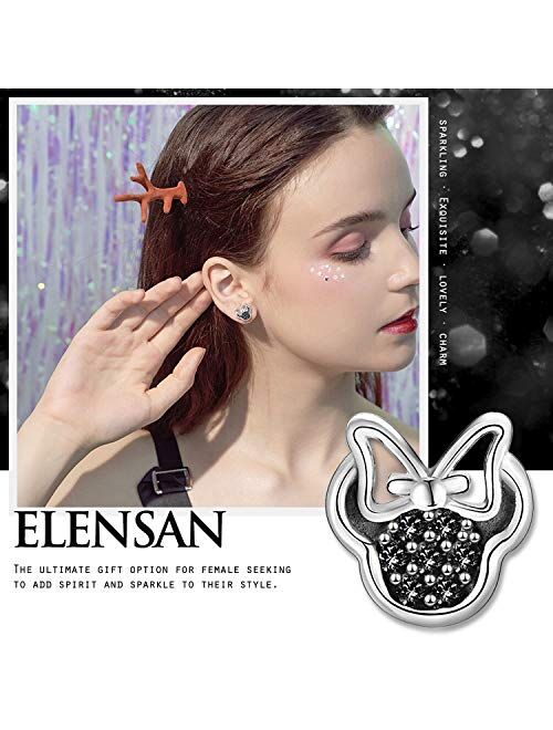Elensan Mouse Stud Earrrings 925 Silver Sparkling Mini Mouse with Fashion Cubic Zirconia for Women Girl Birthday Gift