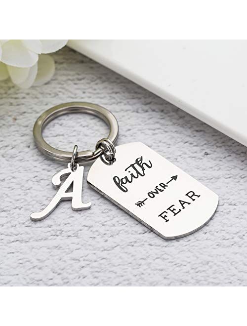 Augonfever Inspirational Faith Over Fear Initial Keychain Gift