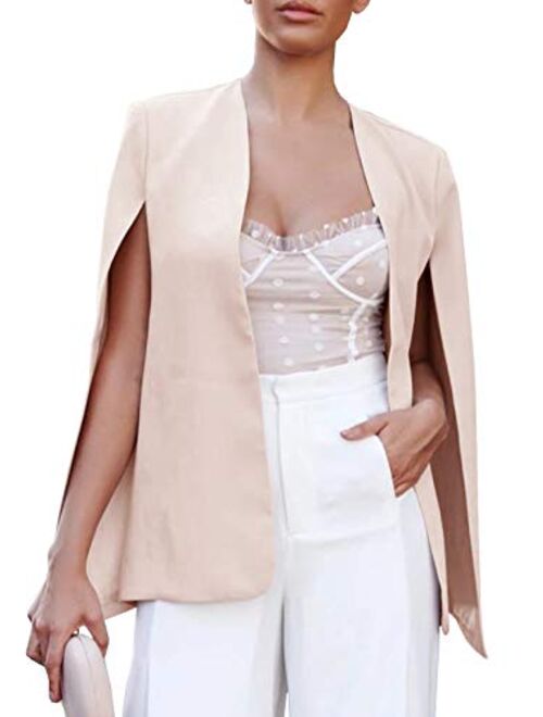 Valphsio Womens Cape Blazer Split Sleeve Open Front Lightweight Office Jacket Workwear