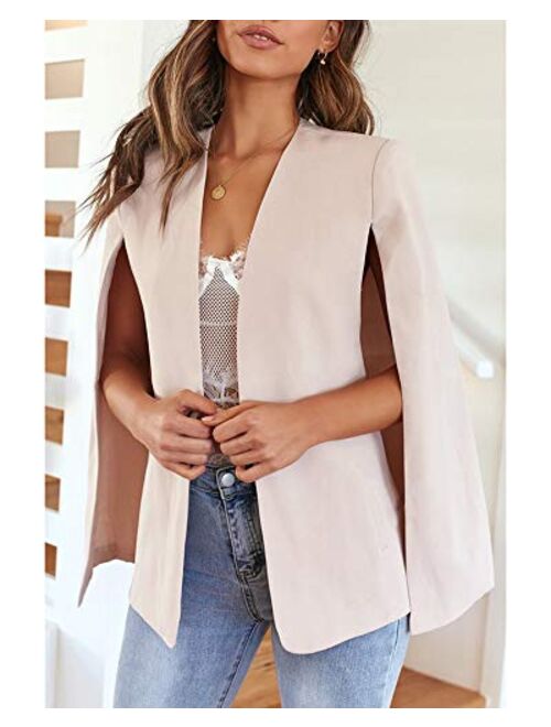 Valphsio Womens Cape Blazer Split Sleeve Open Front Lightweight Office Jacket Workwear 