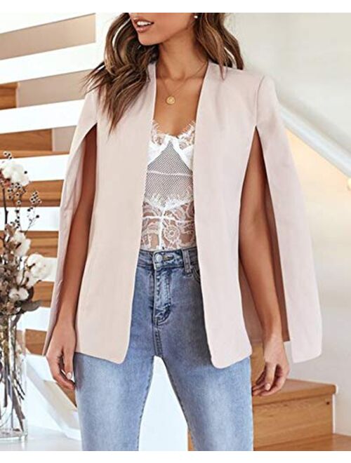 Valphsio Womens Cape Blazer Split Sleeve Open Front Lightweight Office Jacket Workwear