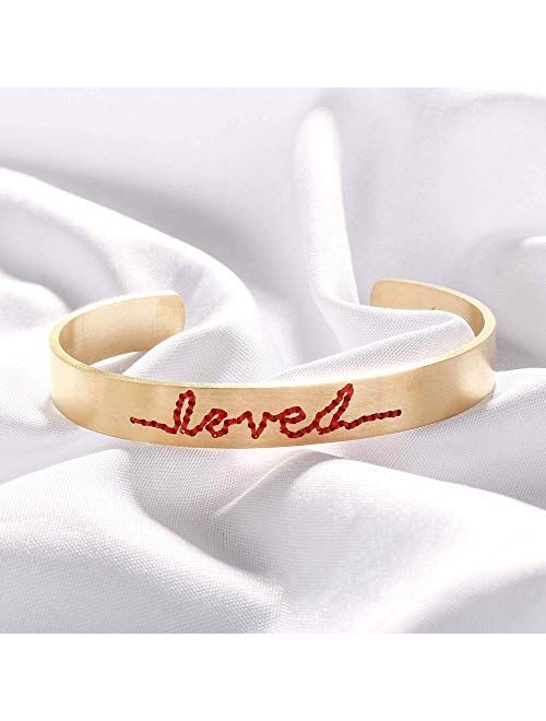 Coolcos Love Bracelets for Women Hand-Embroidered Stitched Love Cuff Bangle Encouragement Gift for Girlfriend/Daughter/Wife