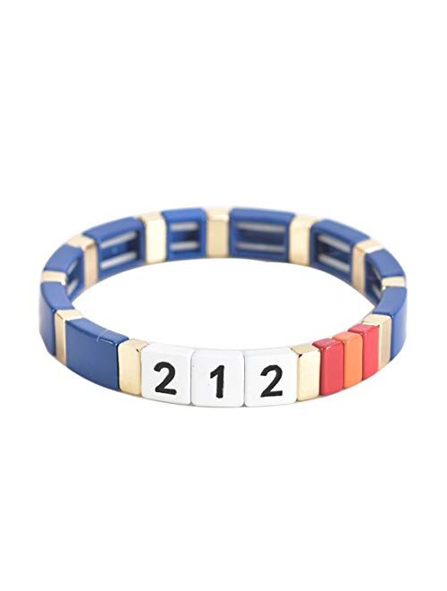 Coolcos Number Tile Enamel bracelets- Heart Initial Bracelets for Women Gifts - Engraved Personality Bracelet Tila Enamel Jewelry Gift for Women Teen Girls