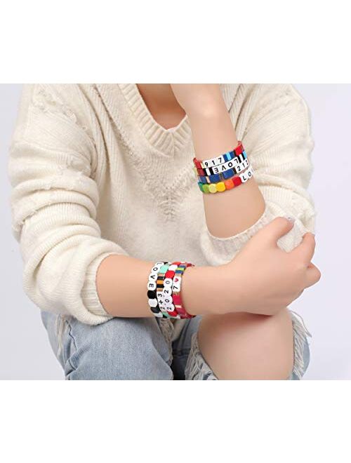 Coolcos Number Tile Enamel bracelets- Heart Initial Bracelets for Women Gifts - Engraved Personality Bracelet Tila Enamel Jewelry Gift for Women Teen Girls