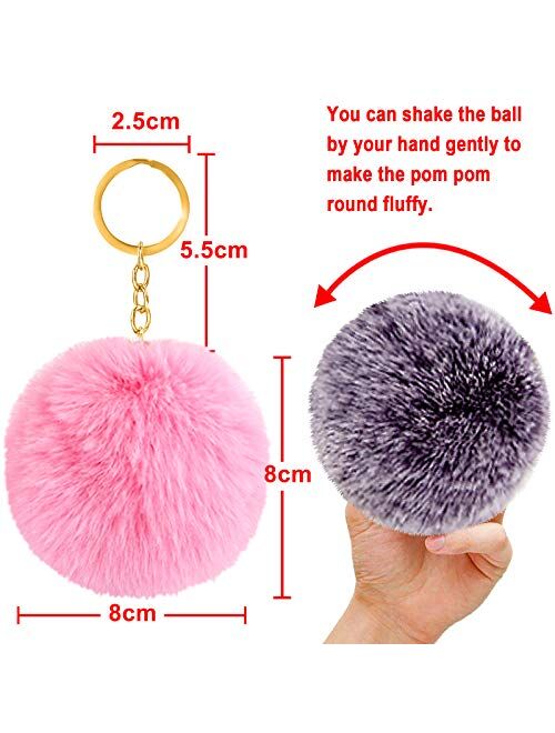 BQTQ 20 Pieces Pom Poms Keychain Pom Poms Fluffy Balls Rabbit Faux Fur Pom Pom