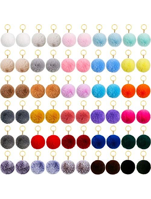 60 Pieces Colorful Poms Keychains Fluffy Ball Faux Fur Keyring for Women