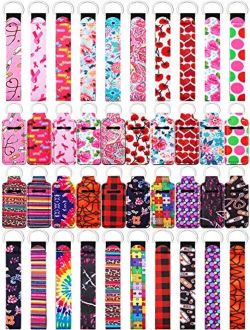 40 Pieces Chapstick Holder Keychains Neoprene Wristlet Keychain Lanyards Neoprene Lip Balm Pouch Protective Cases Vibrant Colors for Girls Women