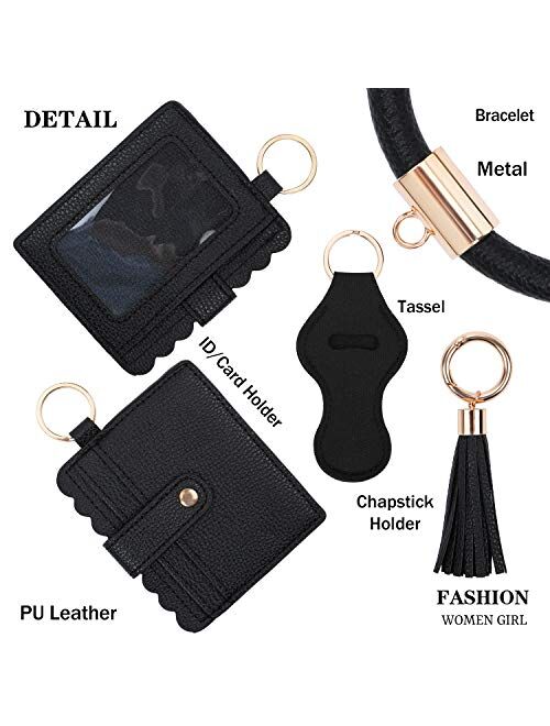 GDKEY Keychain Bracelet, Keychain Pocket Card Holder, Tassel Key Chain Wristlet Ring Circle Bangle,Charpstick Holder Keychain