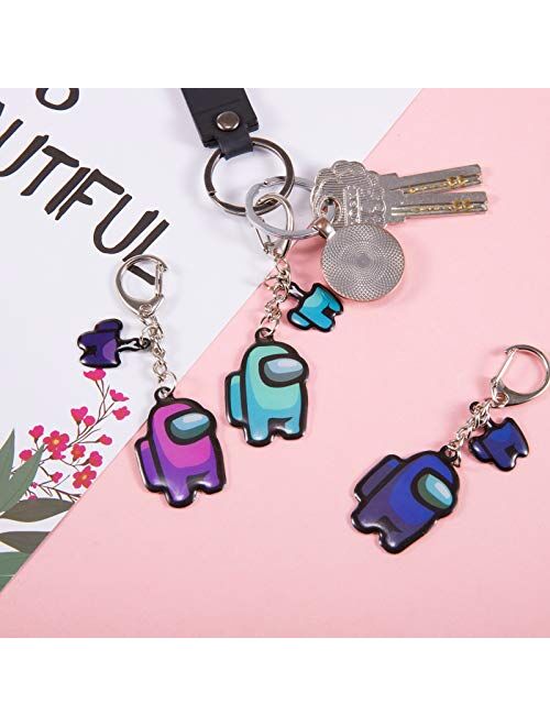 12pcs Crewmate Game Stainless Steel Keychain- Rust Resistant Impostor Character Key Pendants in 6 Colors Handmade Novelty SUS Cartoon Key Ring Bag Charm Party Gift for Am