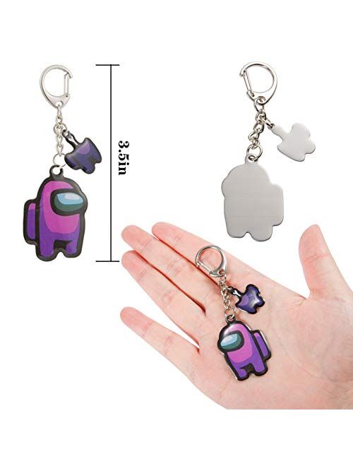 12pcs Crewmate Game Stainless Steel Keychain- Rust Resistant Impostor Character Key Pendants in 6 Colors Handmade Novelty SUS Cartoon Key Ring Bag Charm Party Gift for Am