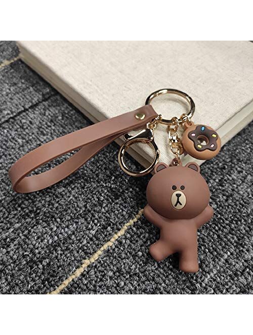 MEIPEL Keychains with Cute Cartoon Animals Ring Bag Charm Key Ring Decoration Gift for Girls Women Brown
