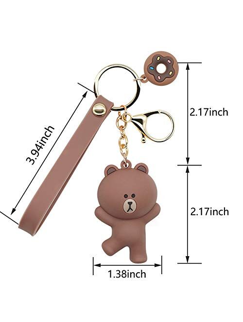 MEIPEL Keychains with Cute Cartoon Animals Ring Bag Charm Key Ring Decoration Gift for Girls Women Brown