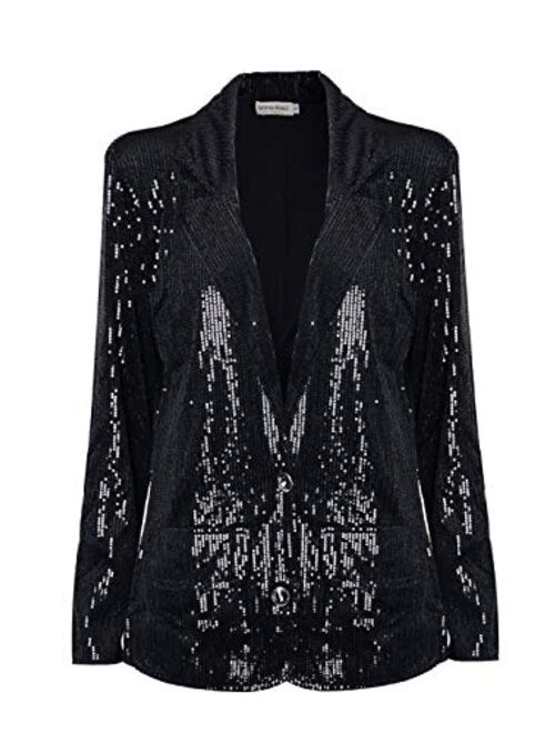Anna Kaci Anna-Kaci Women's Evening Sparkle Sequins Open Front Long Sleeve Blazer Jacket