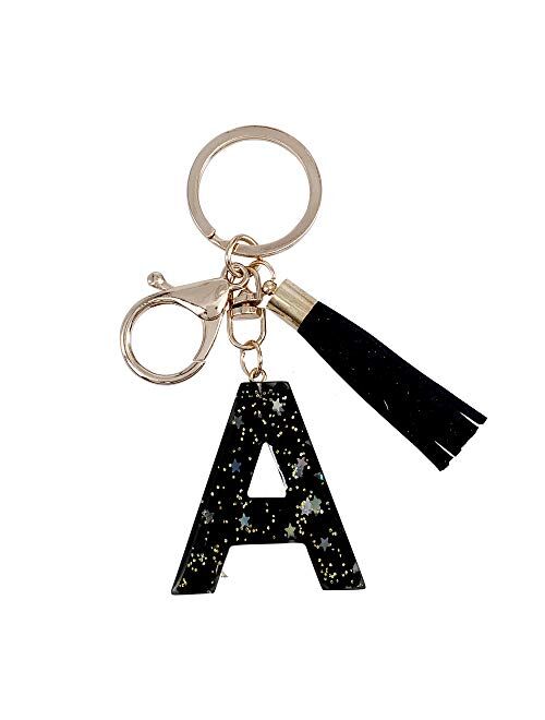SELOVO Initial Keychain Black Letter Alphabet Tassel Charm Key Chain Ring for Handbag 