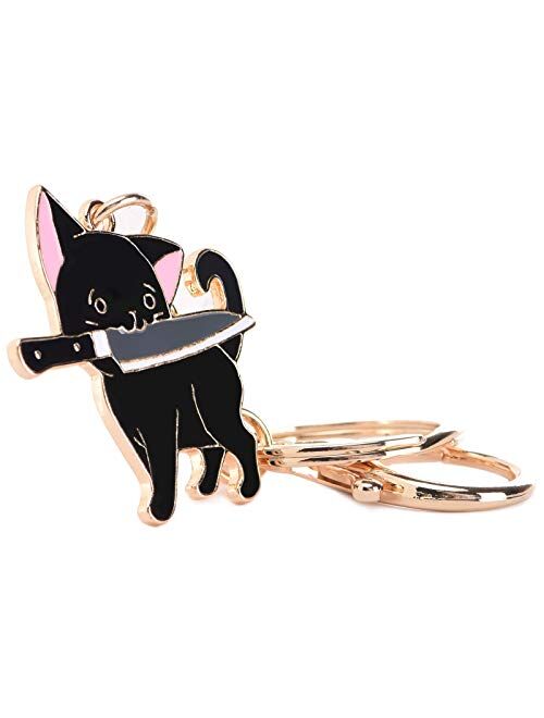 Avamie Cat Keychain, Enamel Ninja Black Cat Keychain, Cute Cat Key Chain and Charm for Handbags, Purses, Bags, Belts