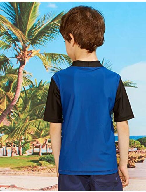 PHIBEE Boys' Short Sleeve Rash Guard Shirt UPF 50+ Sun Protection Swimwear