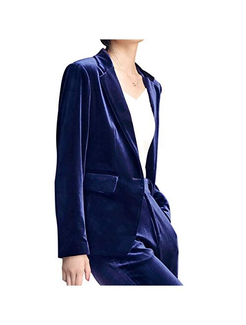 YUNCLOS Womens Velvet Blazer Jacket Slim Fit 1 Button Casual Lapel Office Dress Coat