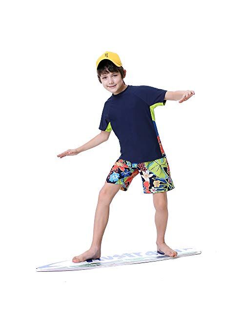 Boys Swimsuits Rash Guard Bathing Suit Long Sleeve Swim Sets 2 Piece Swimsuits for Boys Size 5-14 Years