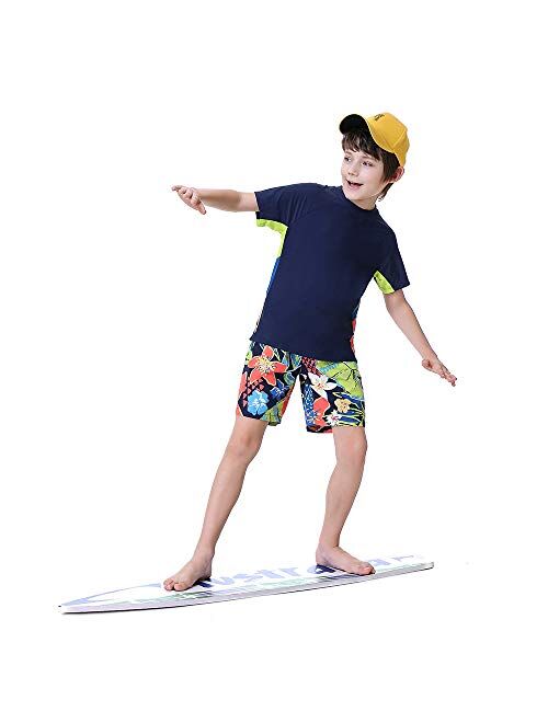 Boys Swimsuits Rash Guard Bathing Suit Long Sleeve Swim Sets 2 Piece Swimsuits for Boys Size 5-14 Years