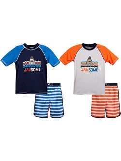 iXtreme Boys' Swimwear 4-Piece Set with Rash Guard T-Shirts and Swimsuit Trunks