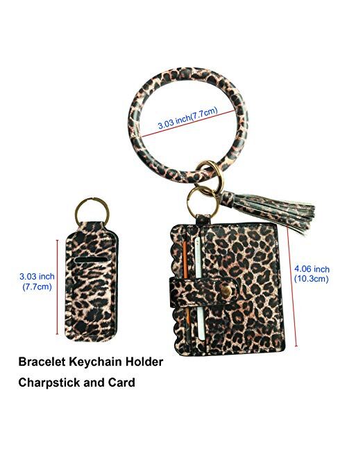 Key Chain Bracelet, Key Ring Holder Key Chain Wristlet Tassel Key Ring Bracelet for Women Bangle with Card Lispstick Holder