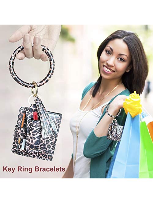 Key Chain Bracelet, Key Ring Holder Key Chain Wristlet Tassel Key Ring Bracelet for Women Bangle with Card Lispstick Holder
