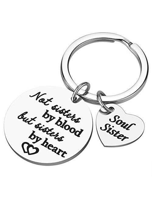 Friendship Gifts for Women - Not Sisters By Blood But Sisters By Heart Soul Sister Friend Keychain, Birthday Christmas Gifts for Friends